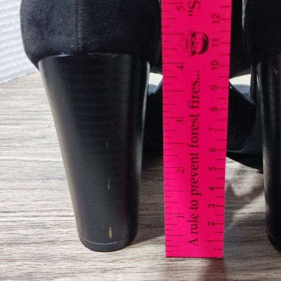ShoeDazzle Rika Stacked Heeled Sandal Size 8 Black Open Toe - Picture 6 of 13